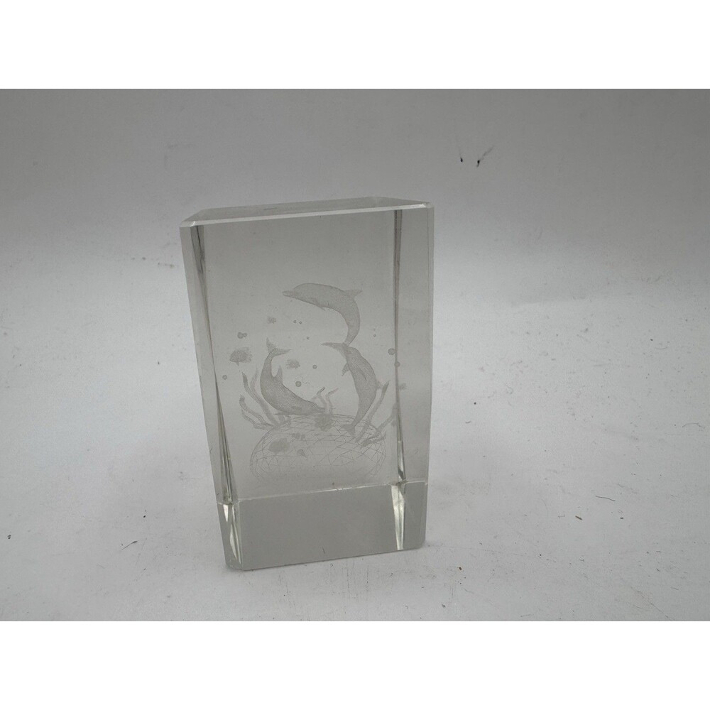 3D Laser Etched Glass Dolphin Fish Sealife Ocean Decor Paperweight
